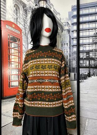 Винтажный разноцветный шерстяной свитер в ретро-стиле (стиль coogi)