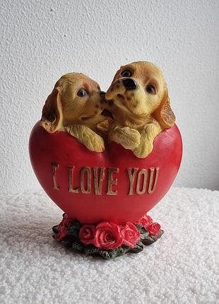 Статуетка копілка серце лабрадор i love you цуценята песики вінтаж