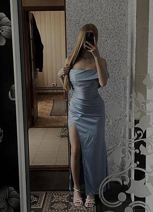 Елегантна випускна сукня з розрізом, колір небесно- блакитний xs-s