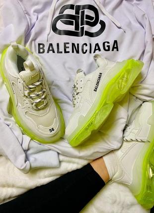 Triple s clear sole white neon, жіночі кросівки топ