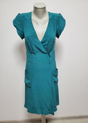 Шикарное брендовое шелковое платье изумрудно цвета