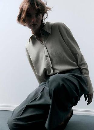 H&m лляна оверсайз сорочка вільного крою рубашка з рукавами кльош