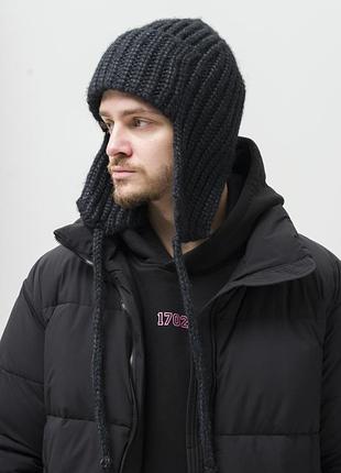 Мужская вязаная шапка ушанка without weasley black