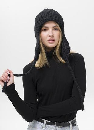 Женская вязаная шапка ушанка without weasley black