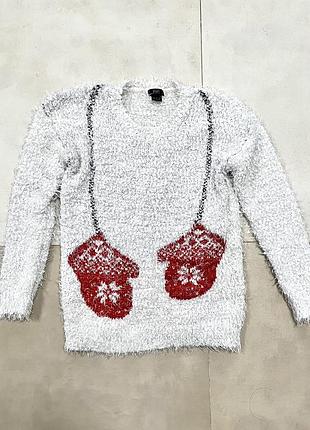 Светрик теплий, з малюнком рукавичок, пухнастий та мякннький, розмір 38