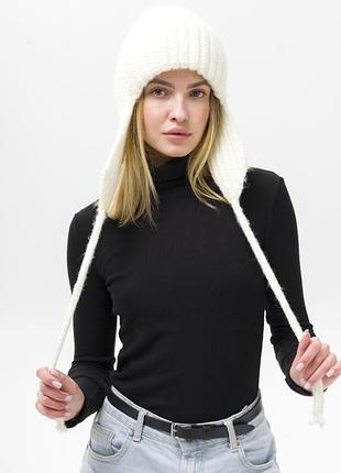 Женская вязаная шапка ушанка without weasley white