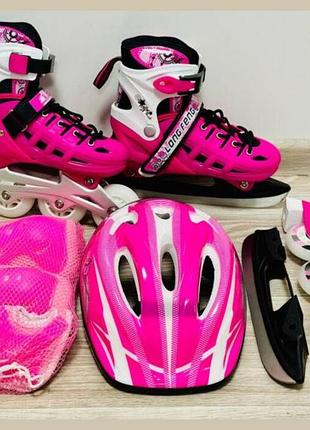 Набір розсувних роликових ковзанів maraton combo 2in1 ice m (35-38) рожевий