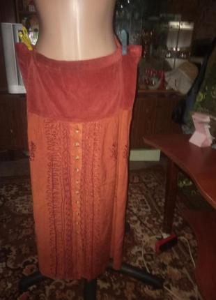 Юбка коттон со вставкой микроаельвета