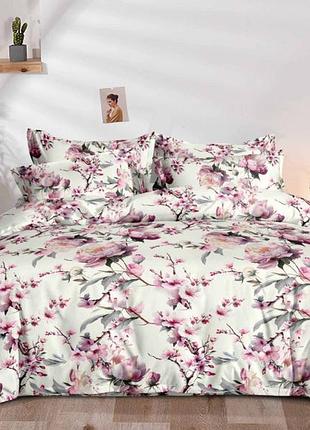 Простыня на резинке фланель 160×200×25 см 100% хлопок рисунок розовые цветы