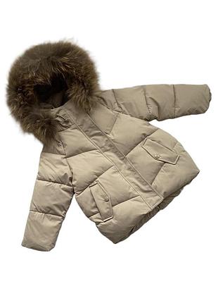 Стильный детский пуфер для девочки 86, 92, 98, 104, 110 см. бежевый 070960