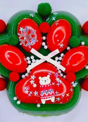 Новогодняя гигантская сквиш таба лапка котика антистресс большая 12 см xxl красные на зеленом