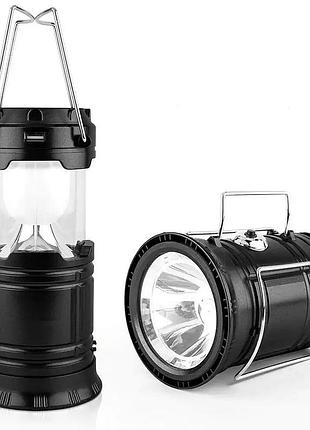 Фонарь аккумуляторный led лампа jh-5800t с павербанком и солнечной панелью черный