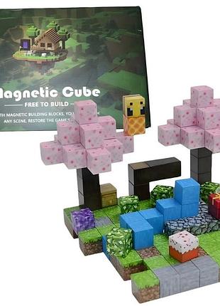 Збірний набір магнітних кубиків конструктор minecraft magnetic cube «вечірка з сакурами» 128шт