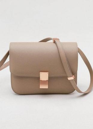 Сумка кожаная женская бежевая сумочка стильная модная дорогая celine box клатч кроссбоди2 фото