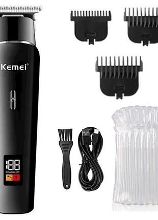 Легкая машинка для стрижки kemei km-1113 аккумуляторная с насадками 5 вт