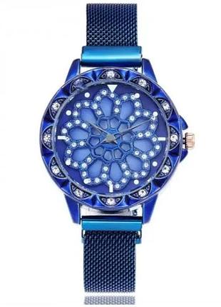 Годинники жіночі з каучуковим ремінцем classic diamonds блакитні