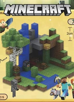 Сборный набор магнитных кубиков конструктор minecraft magnetic cube "водопад в джунглях" 300 шт