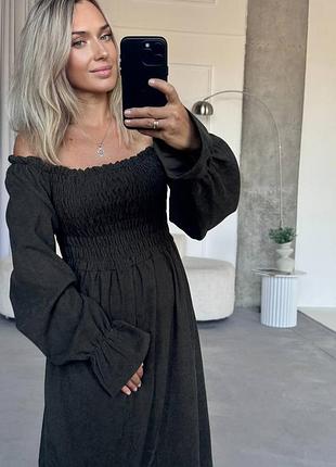Платье миди из вельвета мягкая теплая женская черная беж