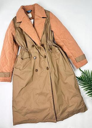 Бежево теракотовое комбинированое пальто пуховик