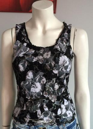 #розвантажуюсь heine мереживний чорно - сріблястий топ , блуза