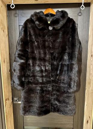 Шуба з дикої норки в шоколадному кольорі