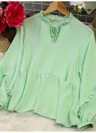Нежная мытная блуза свободного кроя батал блузка большого размера объемный рукав