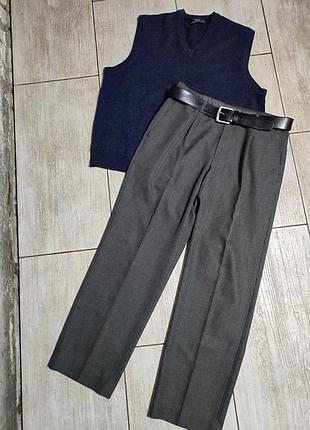 Брюки классические с защипами серые штаны прямые классика посадка