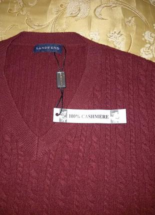 Нова чоловіча тепла бордова безрукавка/жилетка land's end, 100% кашемір.