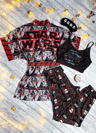 Шелковая пижама с халатом с принтом star wars