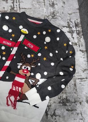 Новогодний, праздничный свитер с оленем универсальный подарочный свитер