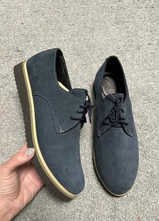 Туфли броги женские синие замшевые