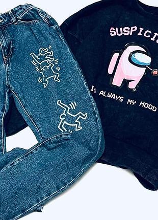 Комплект тепла кофта на флісі і стильні джинси стан нових