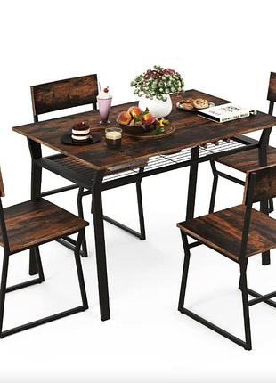 Комплект мебели costway merax обеденный стол со стульями в стиле loft коричневый