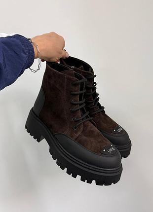 Черевики (зима) жіночі. натуральна замша, натуральне набивне хутро (вовна)