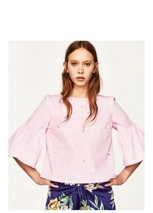 Рожева pink блуза блузка із перлинами рукав воланом zara