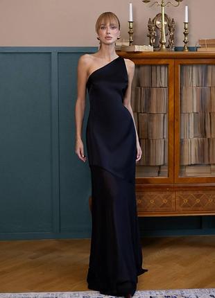 3 кольори! жіноча сукня комбінація зі вставками із шифону, на одне плече, з відкритою спиною,  асиметрична, плаття максі без рукавів, шифон