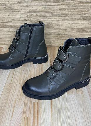 Ботинки женские демисезон зеленые натуральная кожа