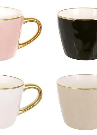 Кружка фарфоровая с золотой каймой и ручкой, 400мл, набор 4 шт