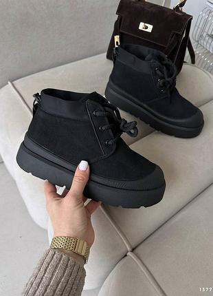 Зимові черевики чорні з анатомічним носиком з натуральної замші