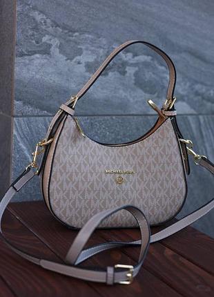 Стильная женская сумка в стиле michael kors hobo beie/grey