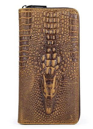 Женский кошелек клатч из натуральной кожи с принтом крокодила св.Коричневый