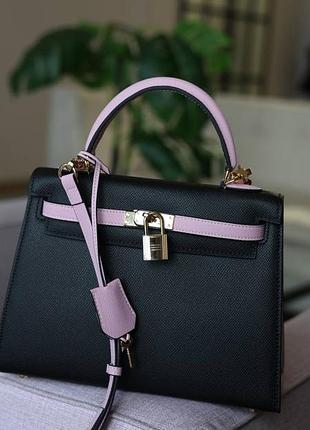 Стильная женская сумка в стиле hermes kelly black/pik без логотипа