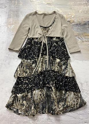 Італія сукня вінтажна y2k міді міксоване плаття анімалістичний принт завʼязки