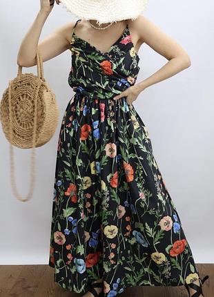 Платье с цветочным принтом натуральный цветочный сарафан макси сукня на бретельках