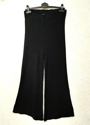 Брюки черные женские брюки в рубчик трикотажные клеш теплые деми/зима пояс на резинке размер м бренд lcw waikiki