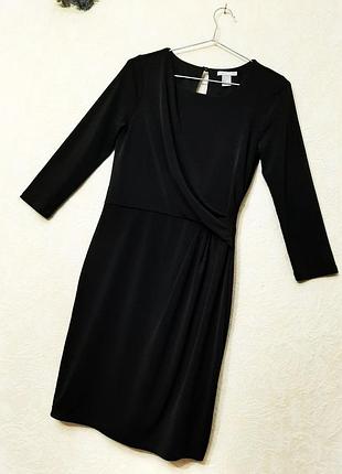 Нарядное платье черная женская с драпировкой спереди на подкладке рукава три четверти платья вечернее короткое бренд h&amp;m