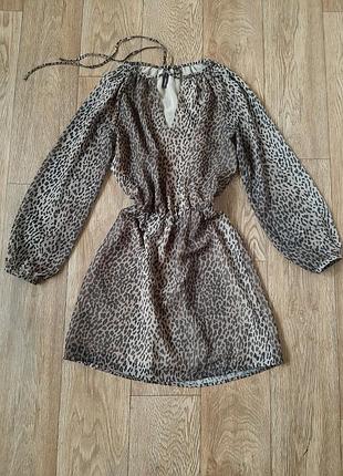 Шифоновое платье в леопардовый принт mango