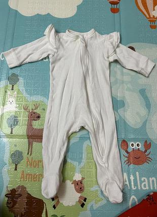 Человечек белый, білий чоловічок для дівчинки, в рубчик, на молнии, на блискавці, 3-6 м, людинка білого кольору, с рюшами, нарядний, святковий,