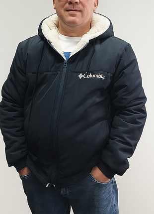 Темно-синя зимова куртка великого розміру з мехом