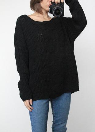 Свитер черный вязаный косами оверсайз rainbow 🖤🖤🖤